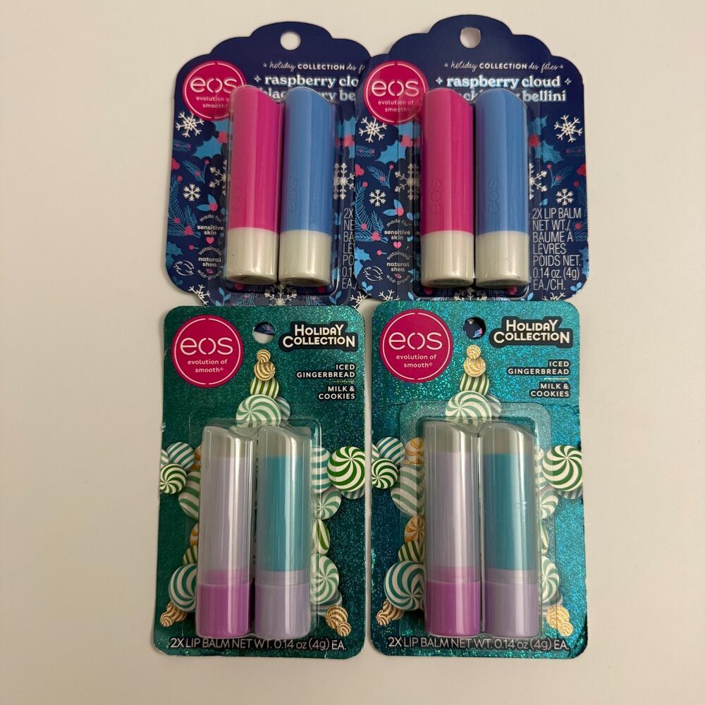 Eos Holiday Lip Balm 2pk Raspberry Cloud Bellini & 2pk Iced Gingerbread Milk